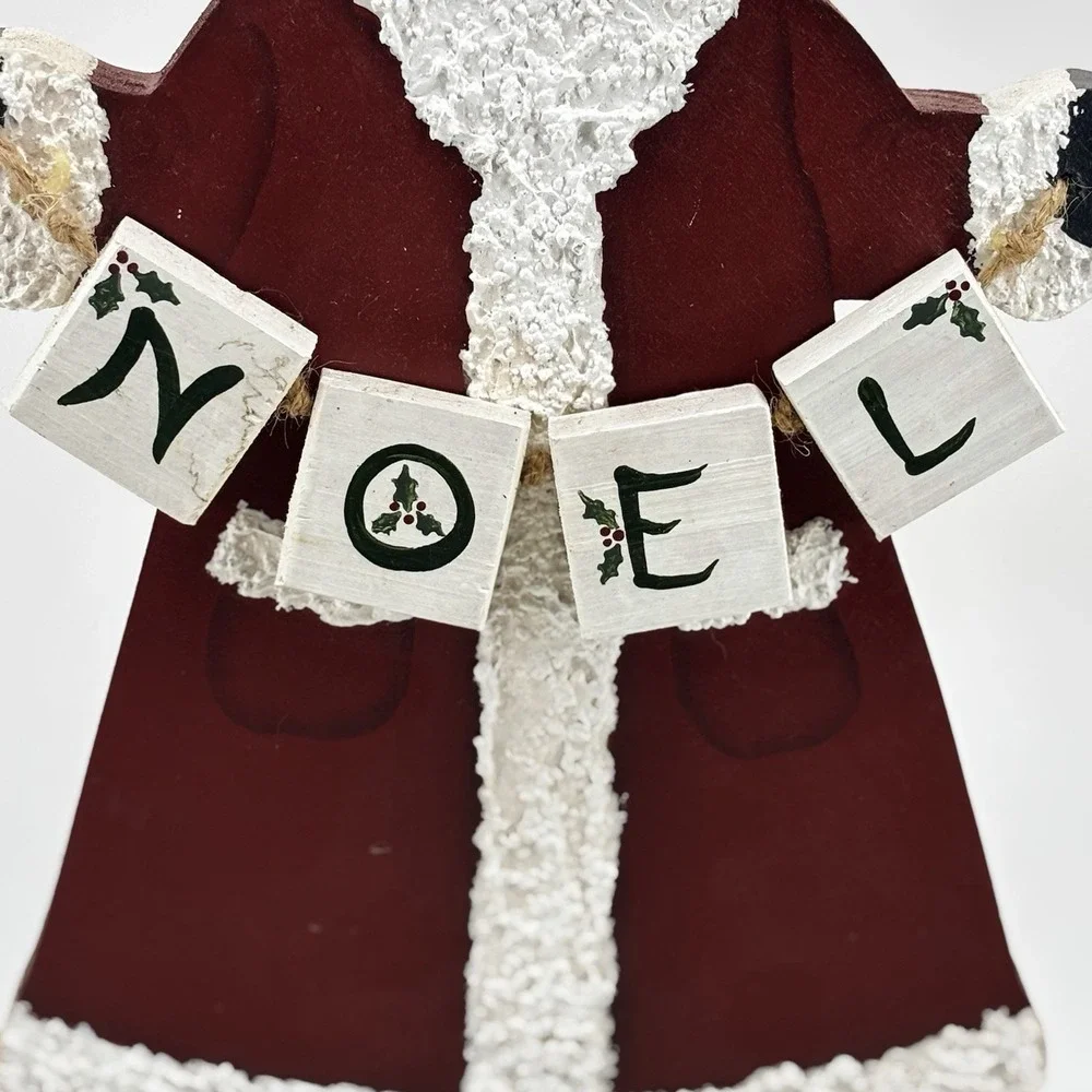 VTG Folk Art Hand Painted Noel Wooden Santa Rustic Christmas 15